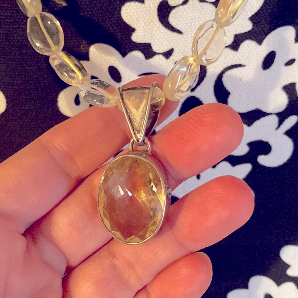 Diamond cut Citrine and silver Necklace